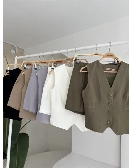 Yelek Şort Flamlı Keten Takım 10133-17