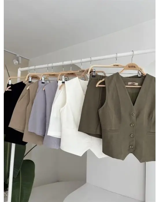 Yelek Şort Flamlı Keten Takım 10133-17