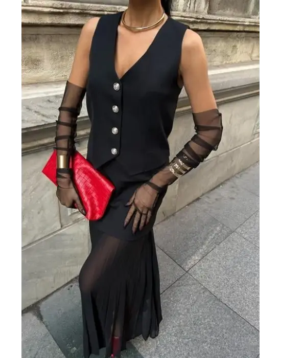 Yelek Ve Pilise Etekli Premium Takım 10096