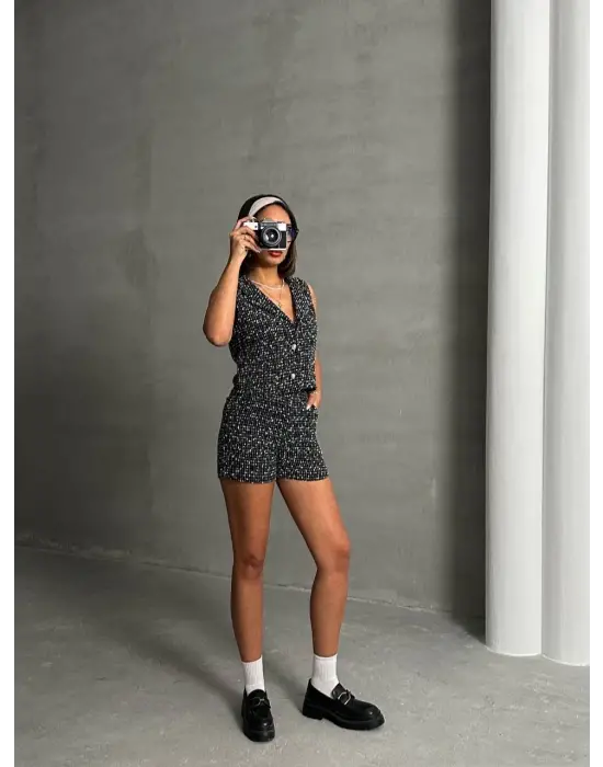 Şık Yelekli Şort Takım