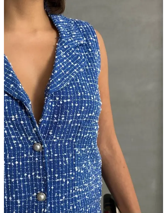 Yelekli şort takım saks