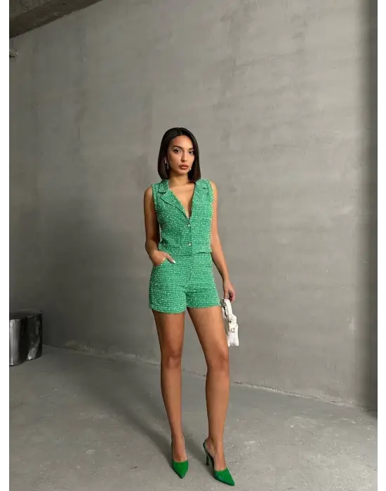 Yelekli şort takım Yeşil