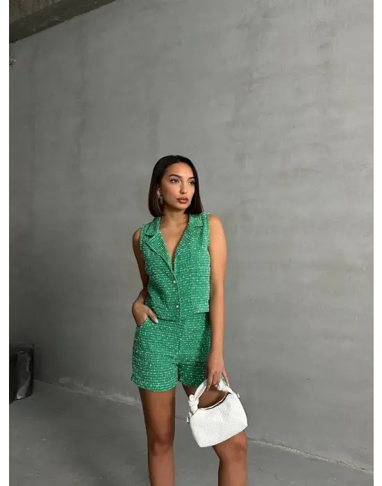 Yelekli şort takım Yeşil