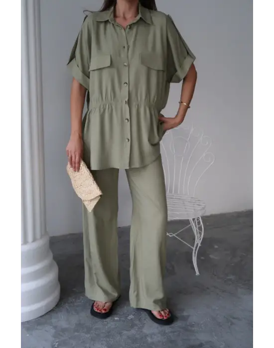 Omarı Hafif Keten Takım - Yeşil