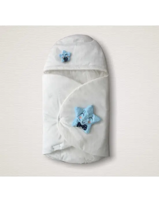 Omarı Yenidoğan Yıldız Detaylı Şapkalı Kundak Battaniyesi