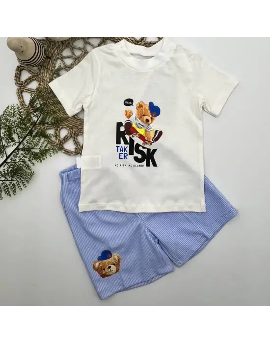 Omarı Sevimli Ayı Baskılı Erkek Bebek Takımı