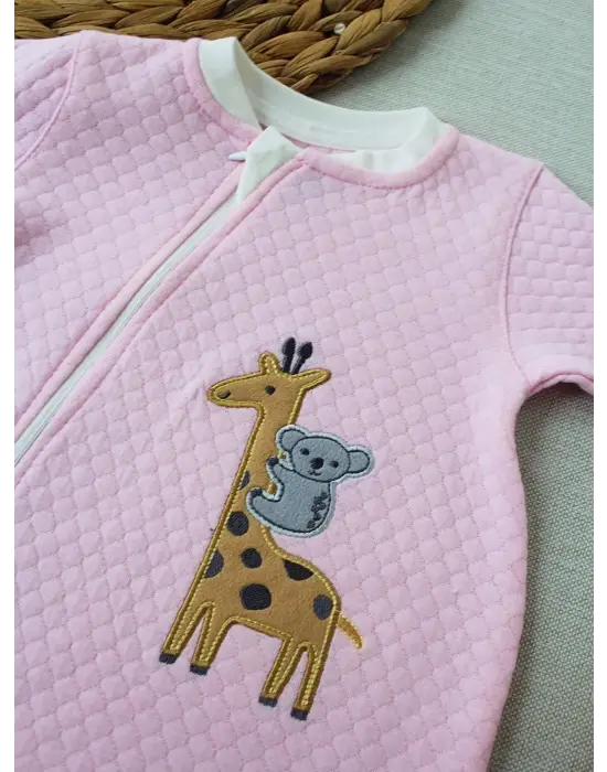 Yeni Doğan Kız Bebek Tulumu Eğlenceli Animal Nakışlı