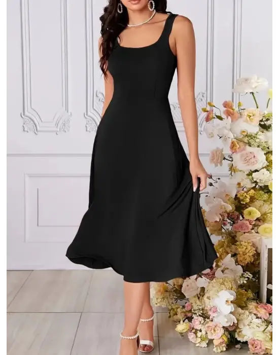 Omarı Geometrik Yakalı Geniş Kesim Elbise