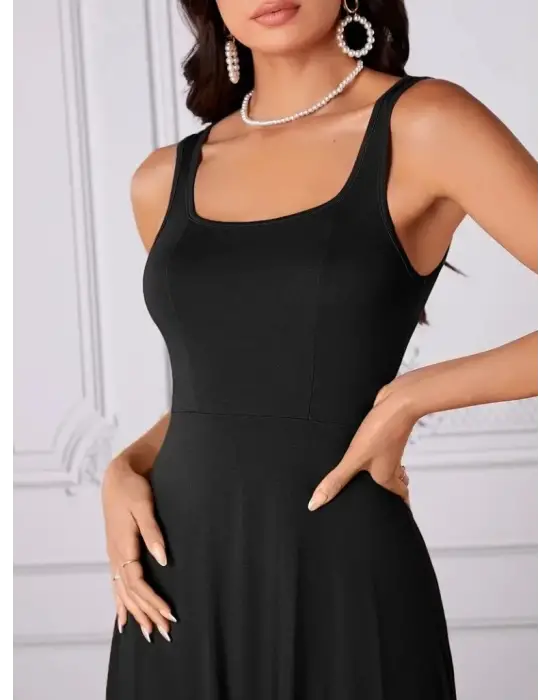 Omarı Geometrik Yakalı Geniş Kesim Elbise