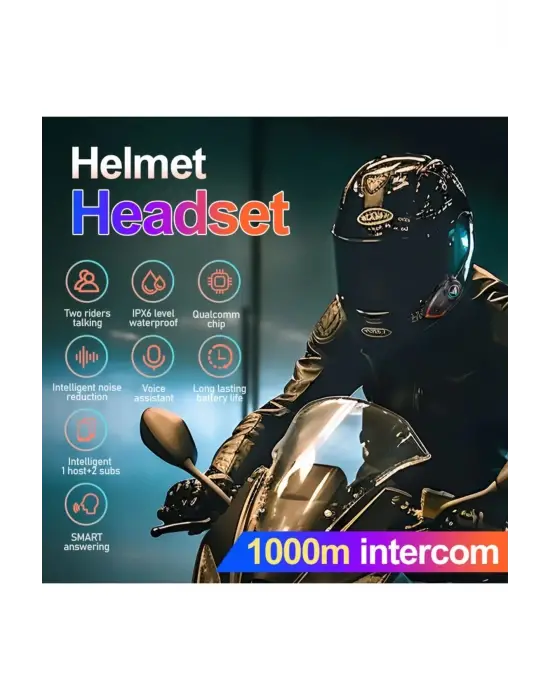 Yeni Model Y80-2x Motosiklet İntercom 2 Kişilik Bağlantı Rgb Işıklı Bluetooth Kulaklık Seti