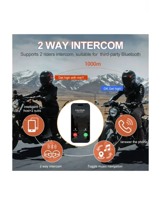 Yeni Model Y80-2x Motosiklet İntercom 2 Kişilik Bağlantı Rgb Işıklı Bluetooth Kulaklık Seti