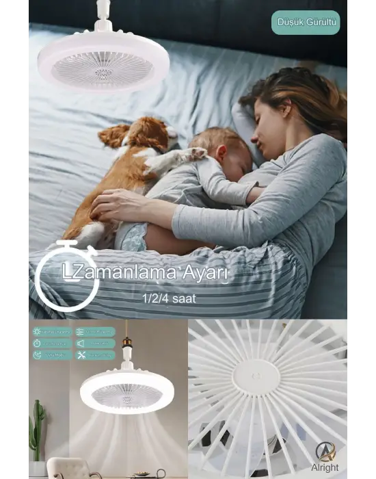 Yeni Nesil E27 Duylu Kumandalı Tavan Vantilatörlü Led Lamba 3 Hız Ayarı Ve 3 Renk Ayarı