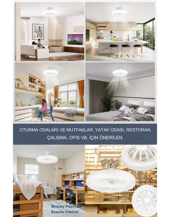 Yeni Nesil E27 Duylu Kumandalı Tavan Vantilatörlü Led Lamba 3 Hız Ayarı Ve 3 Renk Ayarı