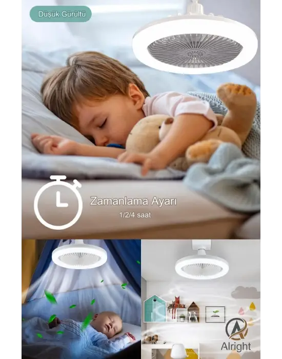 Yeni Nesil E27 Duylu Kumandalı Tavan Vantilatörlü Led Lamba 3 Hız Ayarı Ve 3 Renk Ayarı