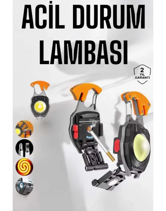 Yeni Nesil Kamp Feneri Çok Fonksiyonlu Fener Anahtarlık Usb Çakmaklı Cam Kırıcı Kemer Kesici Açacak