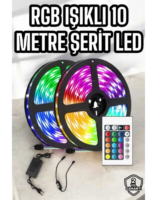Yeni Nesil Rgb Işıklı 10metre Şerit Led Kumandalı Şarj Edilebilir