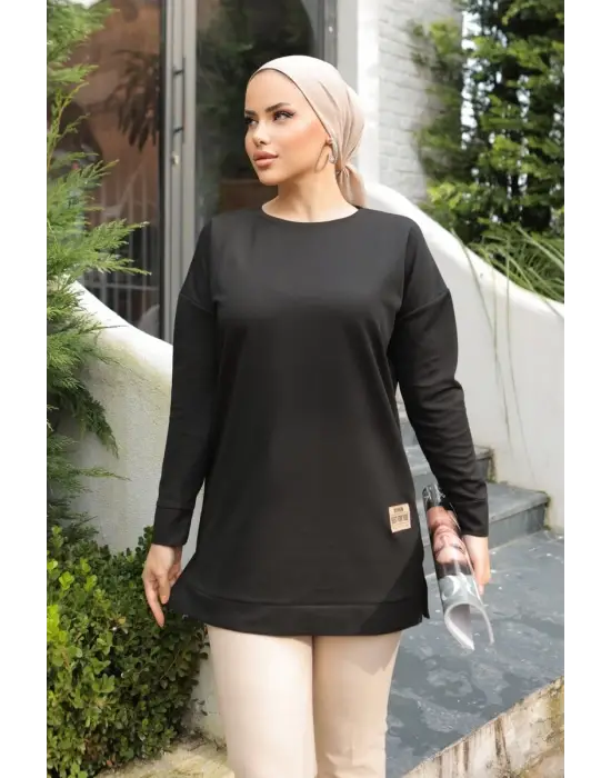 Omarı Siyah Arma Detaylı Tunik Modası Yeni!