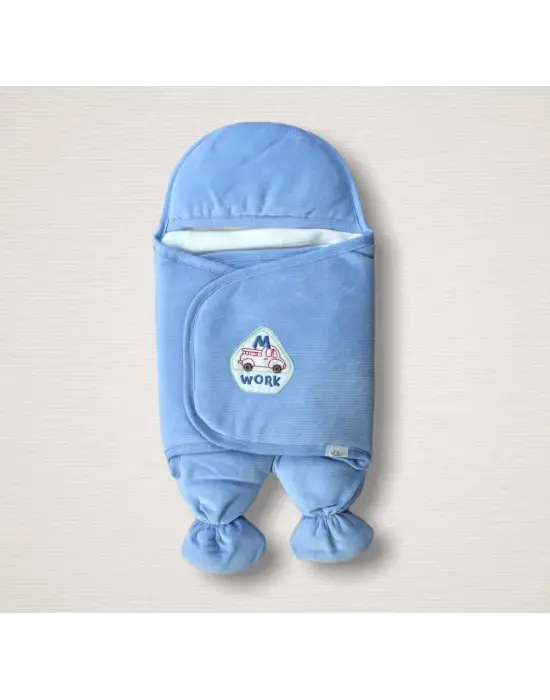 Modern Kadife Ayaklı Bebek Kundaklama Mavi