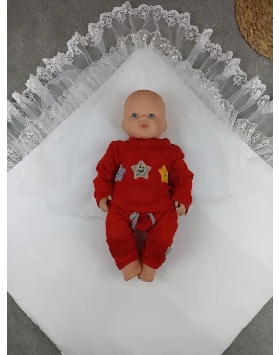 Şık Bambu Taç Nakışlı Yenidoğan Kundak Battaniyesi