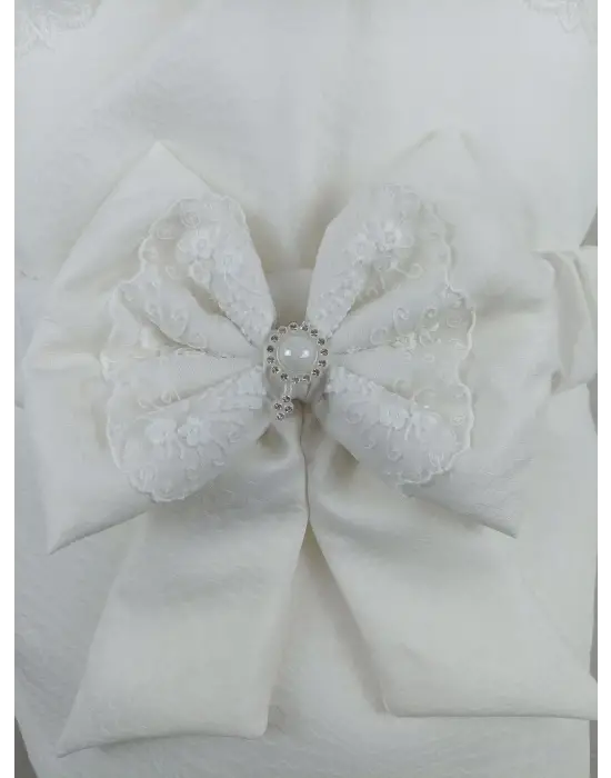 Şık Bambu Taç Nakışlı Kundaklı 3lü Alt Açma Seti Ekru