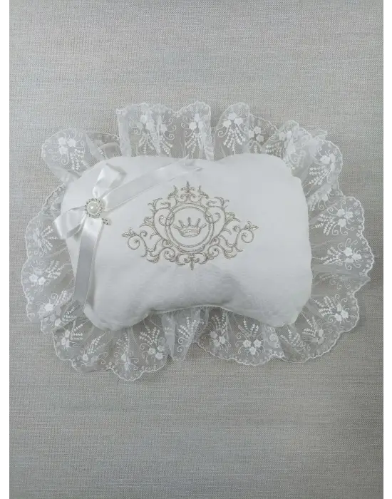 Şık Bambu Taç Nakışlı Kundaklı 3lü Alt Açma Seti Ekru