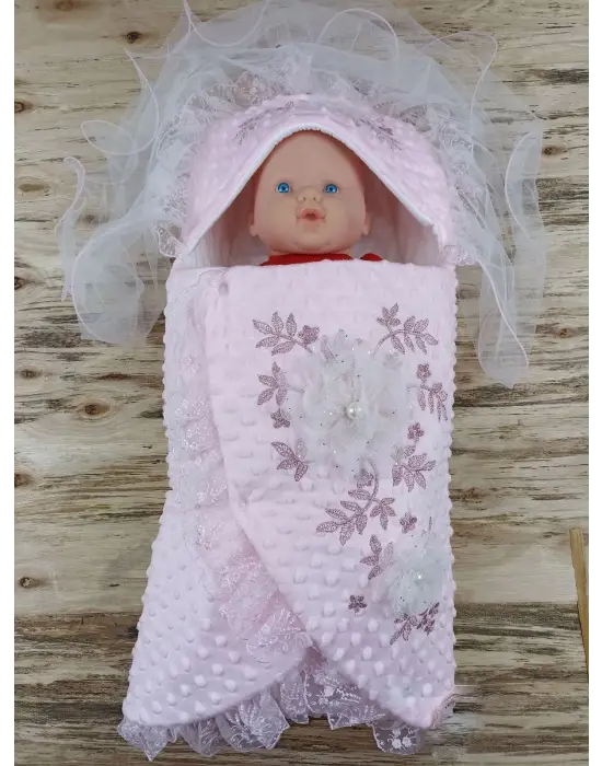 Omarı Yenidoğan Tül Örtülü Gül Bahçesi Kundak Bebek Battaniyesi