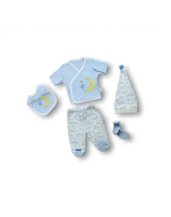 Omarı Nakışlı 5 Parça Zıbın Takımı - Mavi