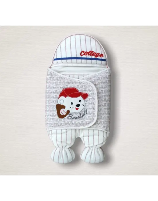 Omarı Yenidoğan Beyzbolcu Nakışlı Kundak Ekru