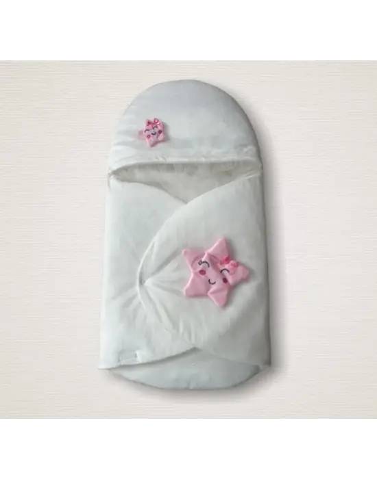 Göz Alıcı Çift Yıldız Detaylı Duvaklı Bebek Kundak Battaniyesi