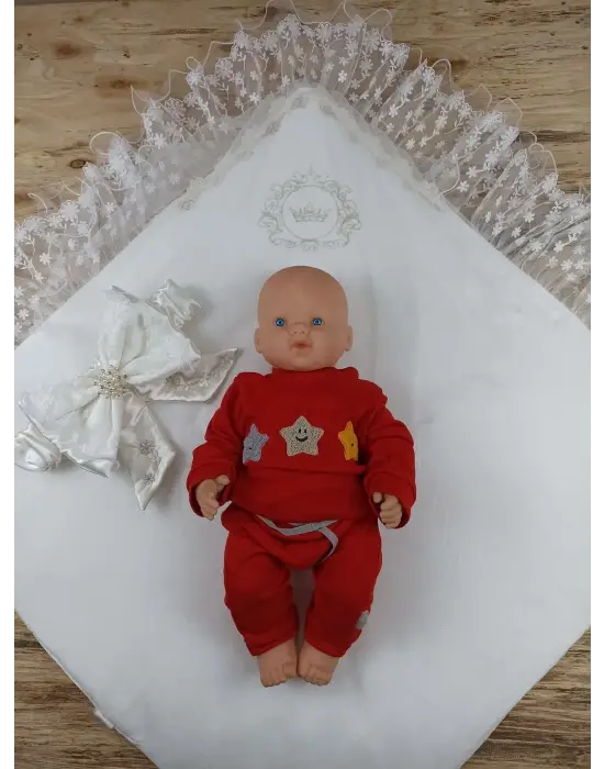 Eşsiz İpek Venüs Taç Nakışlı Delüks Kundak Bebek Battaniyesi