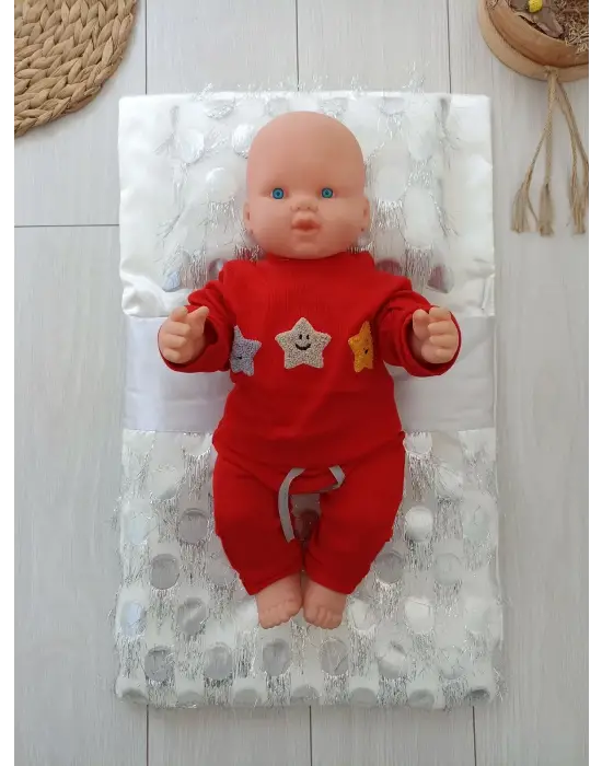 Göz Alıcı Tül İşlemeli Pamuklu Kundaklı 3lü Alt Açma Seti