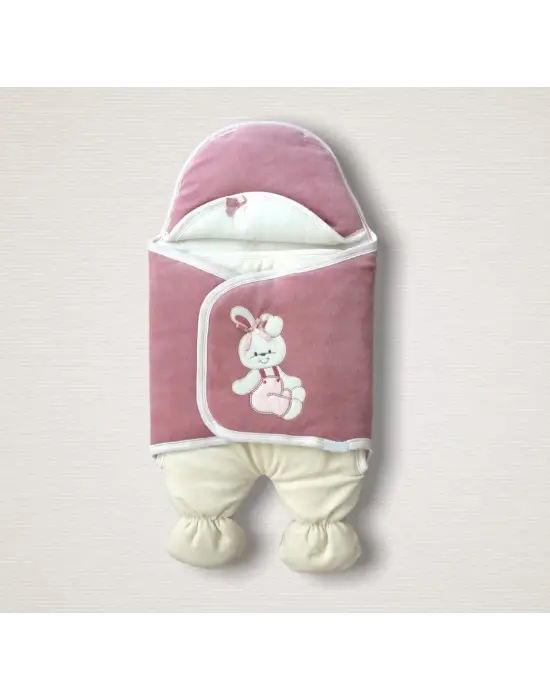 Özgün Kadife Kumaş Ayıcık Nakışlı Bebek Kundak Battaniyesi