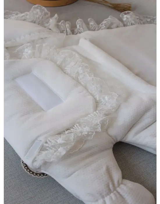 Yenidoğan Kalite Nakışlı Battaniye Ekru