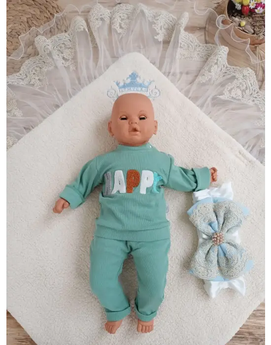 Eşsiz Nakışlı Kundak Bebek Battaniyesi Mavi