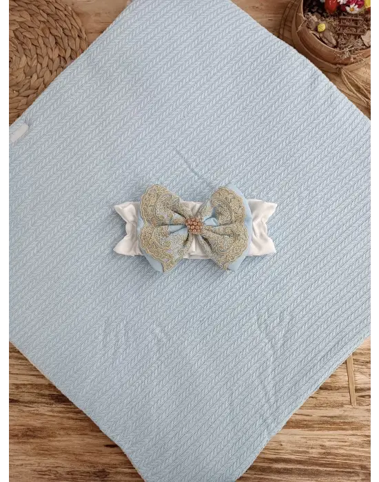 Eşsiz Nakışlı Kundak Bebek Battaniyesi Mavi