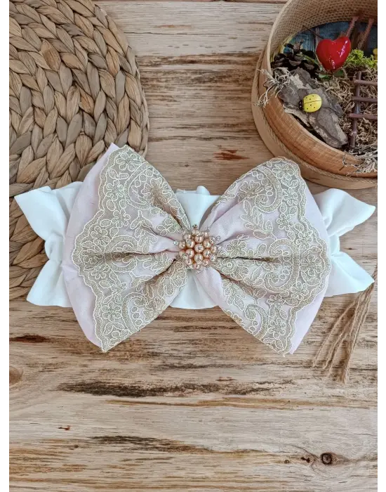 Zarif Kuzulu Taç Nakış Fiyonklu Unisex Kundak Bebek Battaniye - Pembe