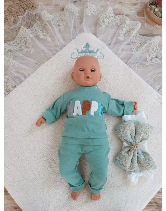 Zarif Nakışlı Kuzulu Unisex Kundak Bebek Battaniyesi