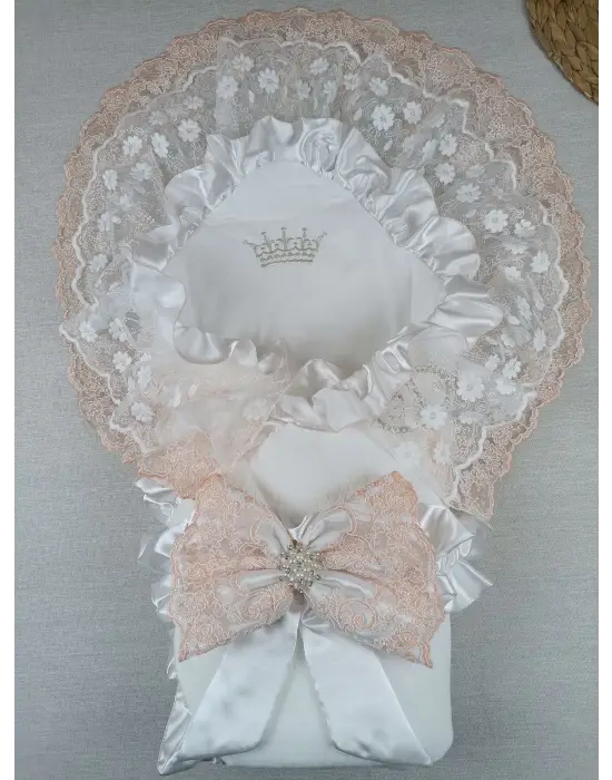 Omarı Yenidoğan Lüks Kundak Bebek Battaniyesi Ekru