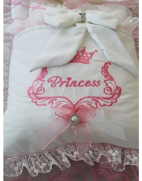 Yenidoğan Nil Taç Nakışlı Kundaklı Trilüks 3lü Alt Açma Seti Fuşya