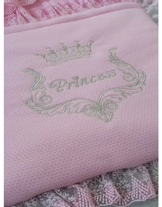 Yenidoğan Sahra Taç Nakışlı Trilüks 2li Alt Açma Seti Pembe