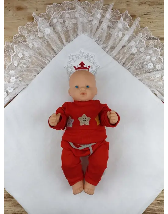 İnci Fiyonklu Dantel Bebek Battaniyesi