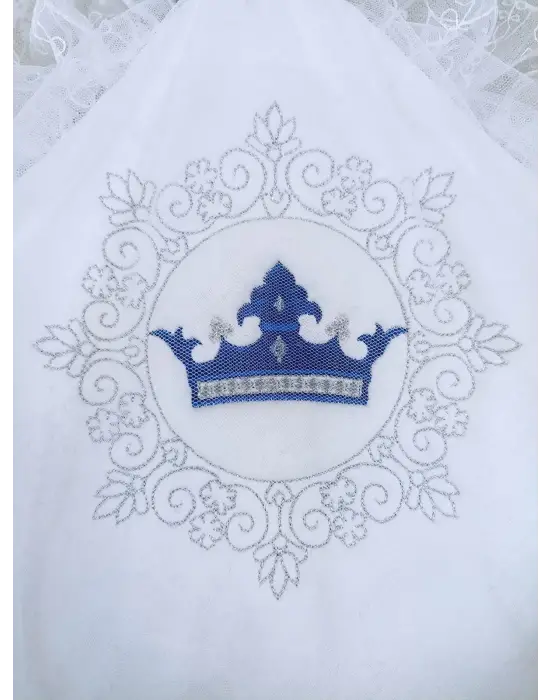 Sofistike Kadife Taç Nakışlı İnci Fiyonklu Çift Dantel Duvak Bebek Battaniyesi