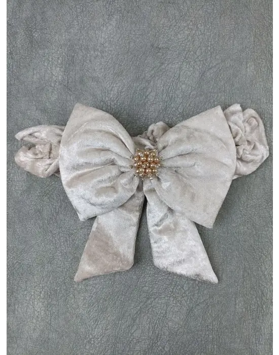 Zarif Kadife Taç Nakışlı İnci Fiyonklu Çift Dantel Duvak Bebek Battaniyesi