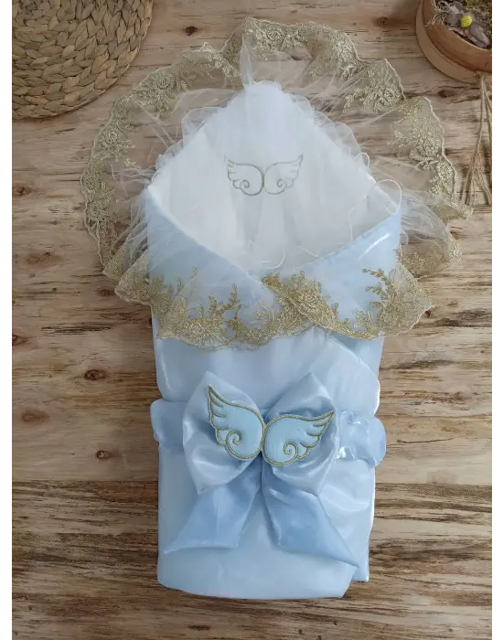 Premium Melek Kanatlı Dantel Kundak Battaniye