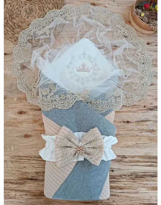 Modern Nakışlı Prizma Taş Kundak Bebek Battaniyesi