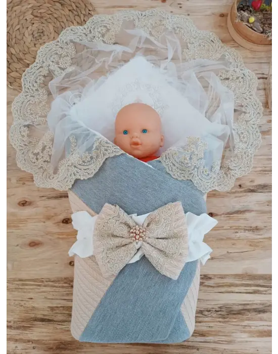 Modern Nakışlı Prizma Taş Kundak Bebek Battaniyesi