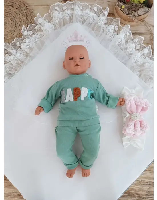 Özgün Taç Nakışlı Pembe Bebek Battaniyesi