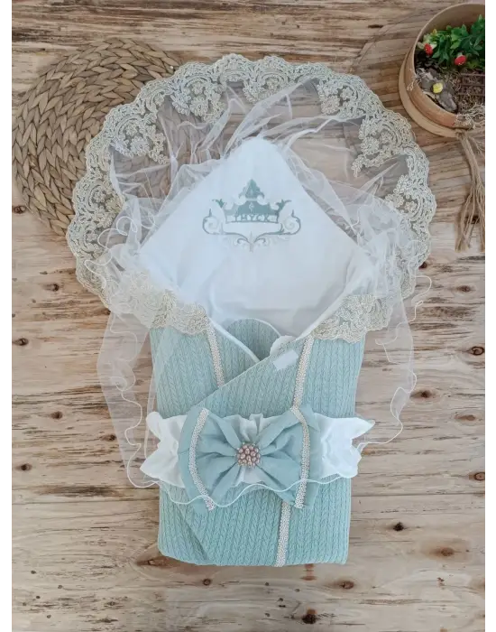 Yenidoğan Örgülü Bebek Battaniyesi Yeşil