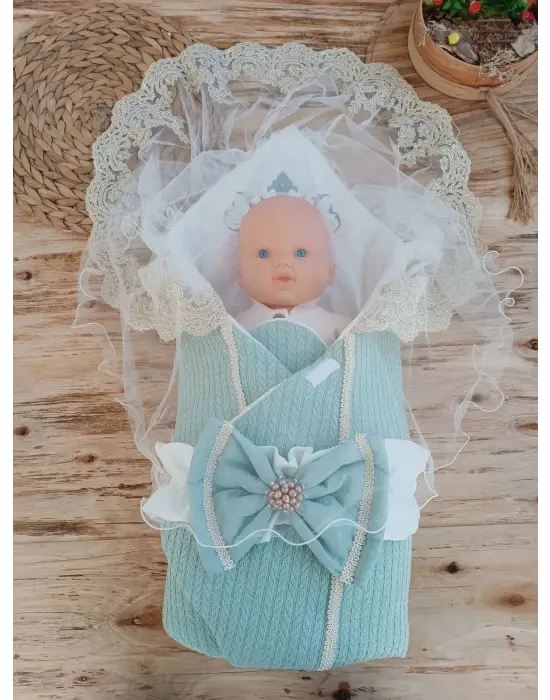 Yenidoğan Örgülü Bebek Battaniyesi Yeşil