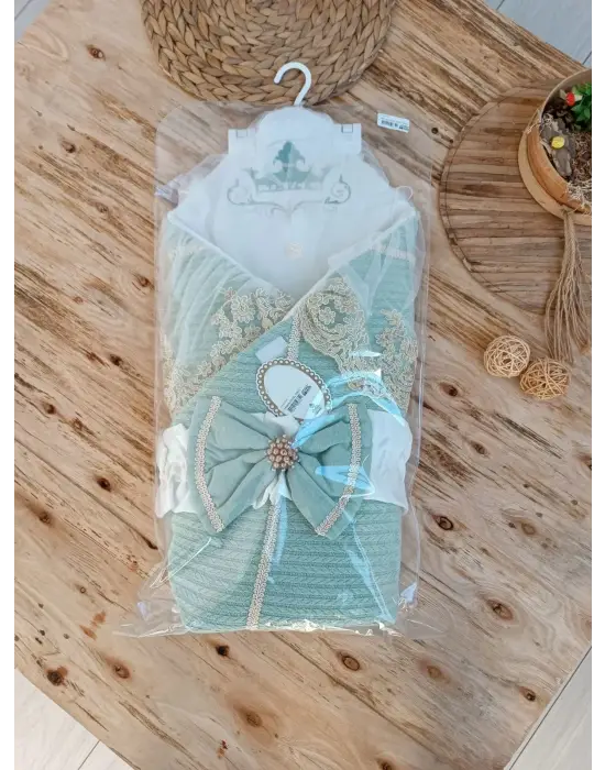 Yenidoğan Örgülü Bebek Battaniyesi Yeşil